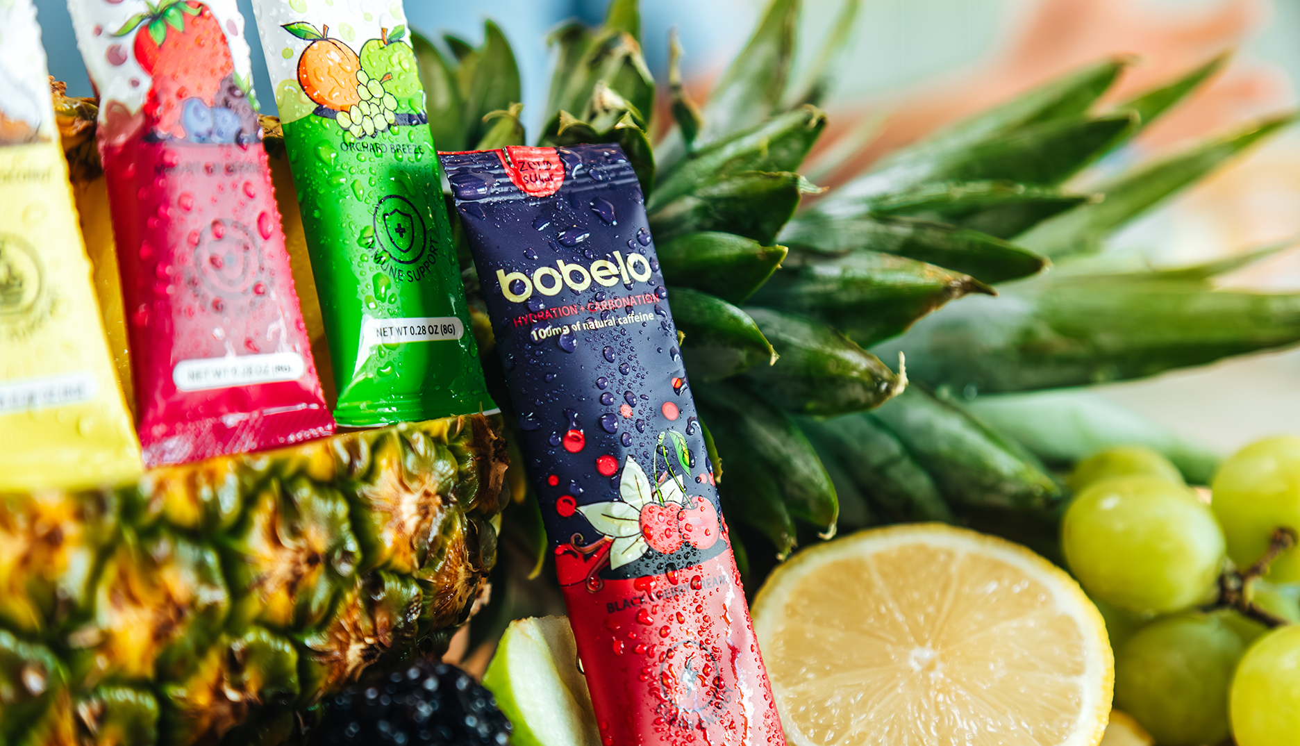 Close up of flavor packets with fruit