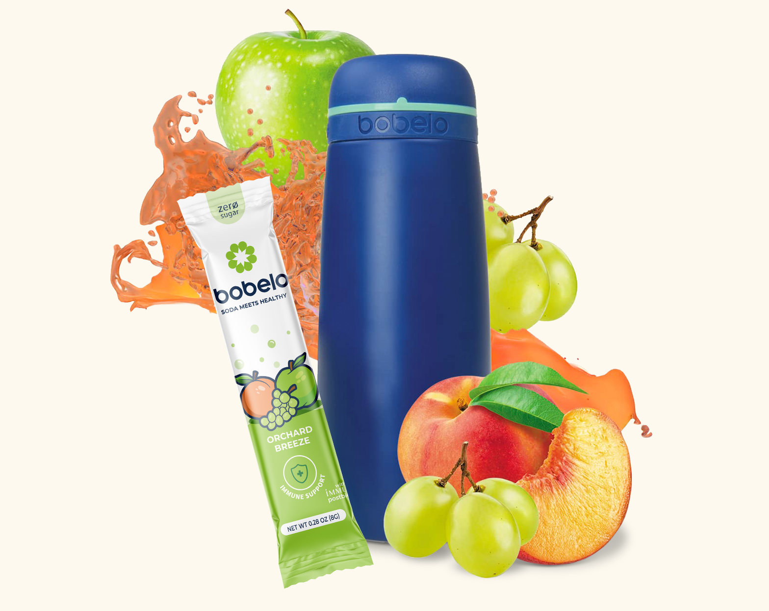 Orchard packet with bottle and fruit